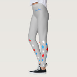 Rode witte en blauwe sterren voegen Jouw naam toe Leggings