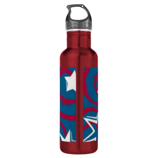 Rode witte en blauwe sterren Water Fles Deep Red (Achterkant)
