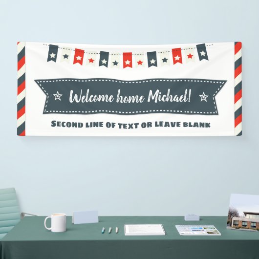 Rode witte en blauwe sterren Welkom startpunt op 4 Spandoek (Beurs)