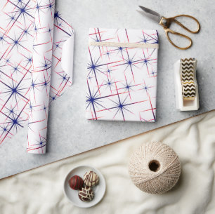 Rode witte en blauwe sterrenexplosies  cadeaupapier