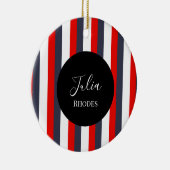 Rode, witte en blauwe strepen aangepaste naam keramisch ornament (Rechts)