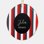 Rode, witte en blauwe strepen aangepaste naam keramisch ornament (Links)
