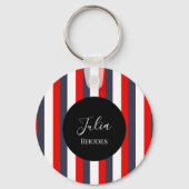 Rode, witte en blauwe strepen aangepaste naam sleutelhanger (Voorkant)