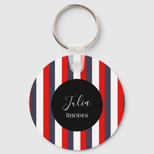 Rode, witte en blauwe strepen aangepaste naam sleutelhanger (Voorkant)