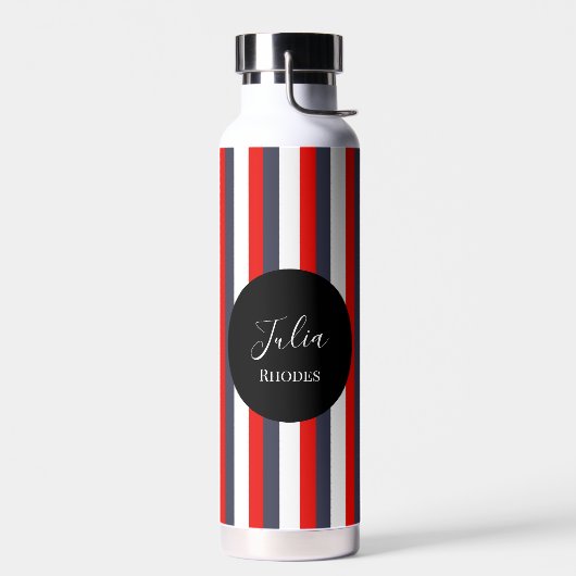Rode, witte en blauwe strepen aangepaste naam waterfles (Links)