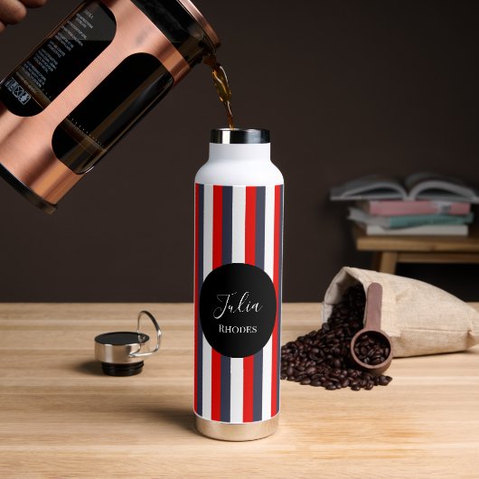 Rode, witte en blauwe strepen aangepaste naam waterfles (Koffie)