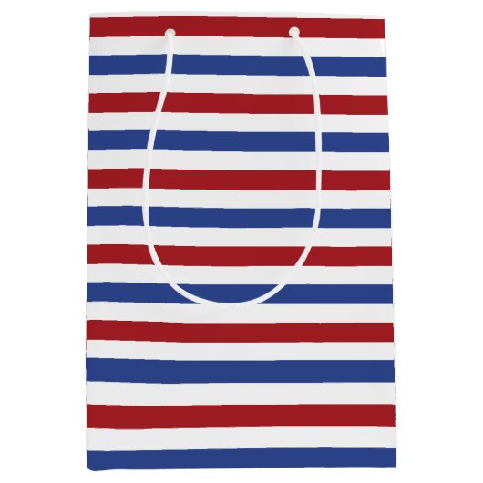 Rode witte en blauwe strepen medium cadeauzakje (Voorkant)