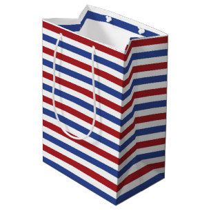 Rode witte en blauwe strepen medium cadeauzakje