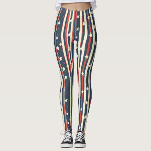 rode, witte en blauwe strepen met sterren (2) leggings