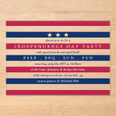 Rode, witte en blauwe strepen op 4 juli acryl uitnodigingen (Voorkant)