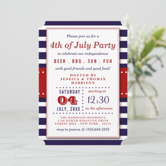 Rode, witte en blauwe strepen op 4 juli kaart (Staand voorkant)