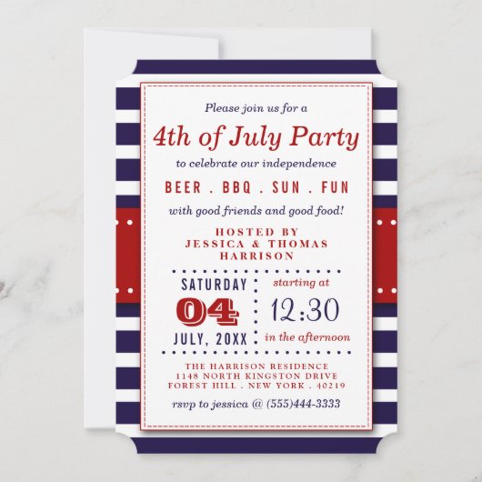 Rode, witte en blauwe strepen op 4 juli kaart (Voorkant)
