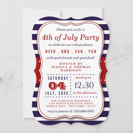 Rode, witte en blauwe strepen op 4 juli kaart (Voorkant)