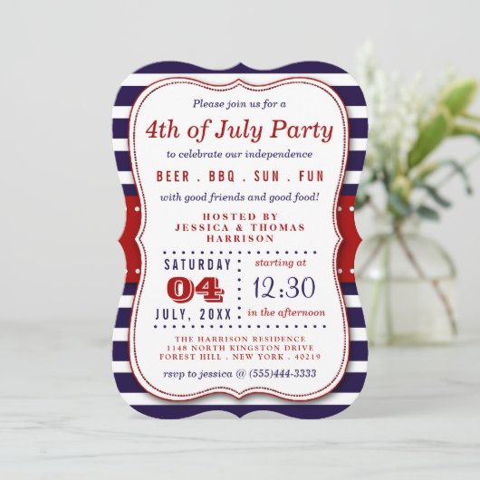 Rode, witte en blauwe strepen op 4 juli kaart (Staand voorkant)