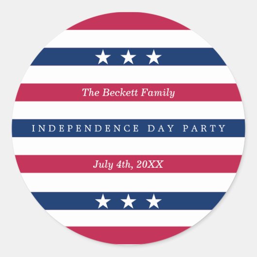 Rode, witte en blauwe strepen op 4 juli ronde sticker (Voorkant)