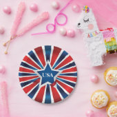 Rode witte en blauwe strepen VS Monogram Papieren Bordje (Feest)