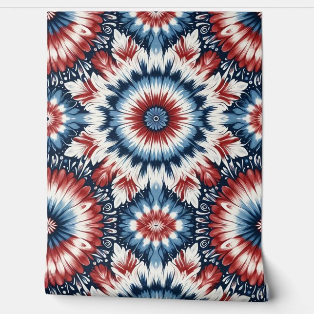 Rode, witte en blauwe Stropdas-kleurstof Behang (Afrollen)