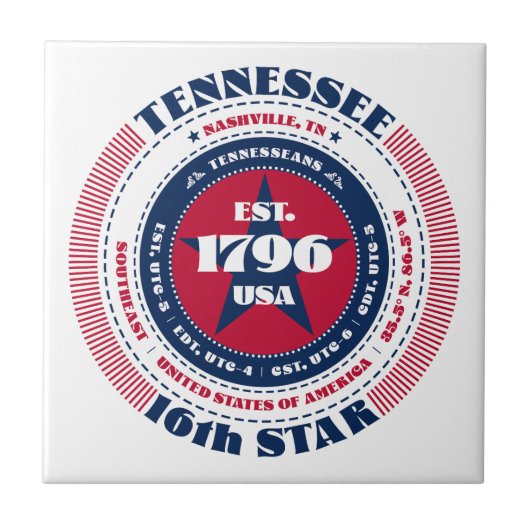 Rode, witte en blauwe Tennessee keramische Tegel Tegeltje (Voorkant)