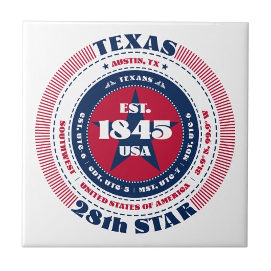 Rode, witte en blauwe Texaanse keramische Tegel Tegeltje (Voorkant)