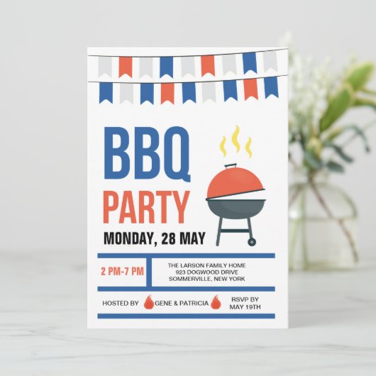 Rode Witte en Blauwe Uitnodiging (Staand voorkant)