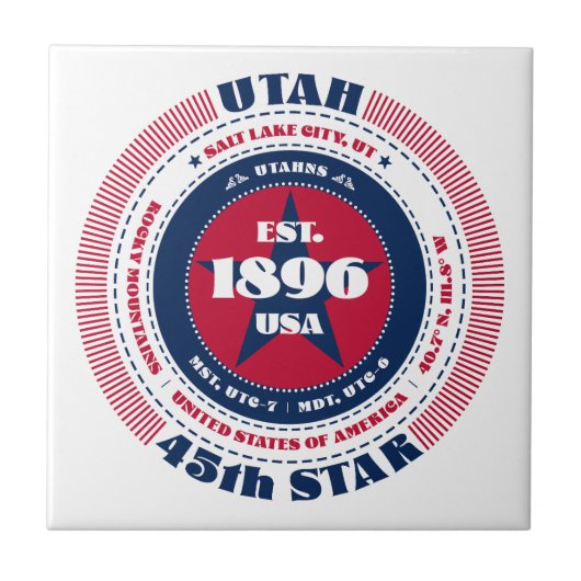 Rode, witte en blauwe Utah keramische Tegel Tegeltje (Voorkant)