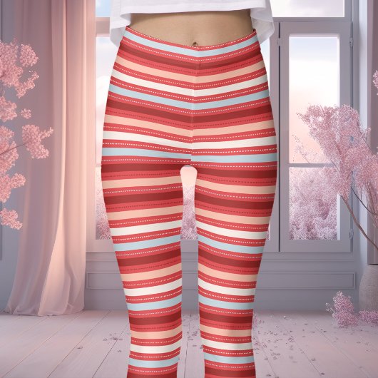 Rode, witte en blauwe Valentijnsdag gestreept Leggings