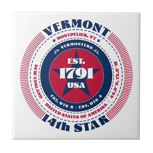 Rode, witte en blauwe Vermont keramische Tegel Tegeltje (Voorkant)