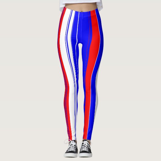 Rode witte en blauwe verticale strepen leggings (Voorkant)
