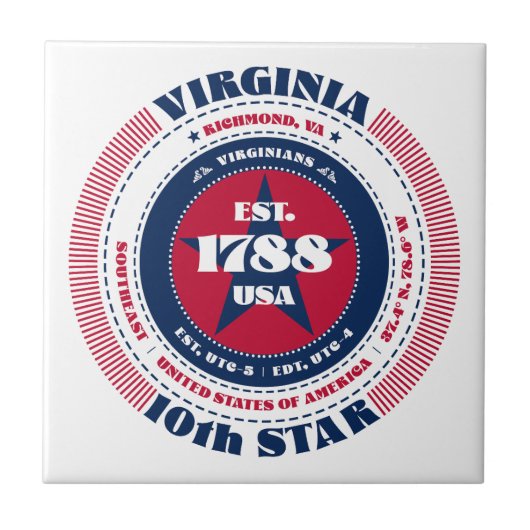 Rode, witte en blauwe Virginia keramische Tegel Tegeltje (Voorkant)