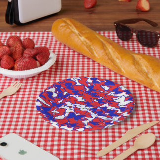 Rode, witte en blauwe vlinder bord voor picknick