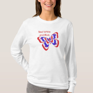 Rode, witte en blauwe vlinder t-shirt