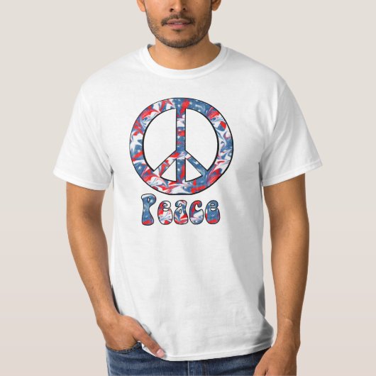 Rode, witte en blauwe vrede t-shirt (Voorkant)