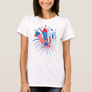 Rode, witte en blauwe vuurwerk, 4 juli t-shirt