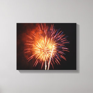 Rode, Witte en Blauwe Vuurwerk I Patriottisch Canvas Afdruk