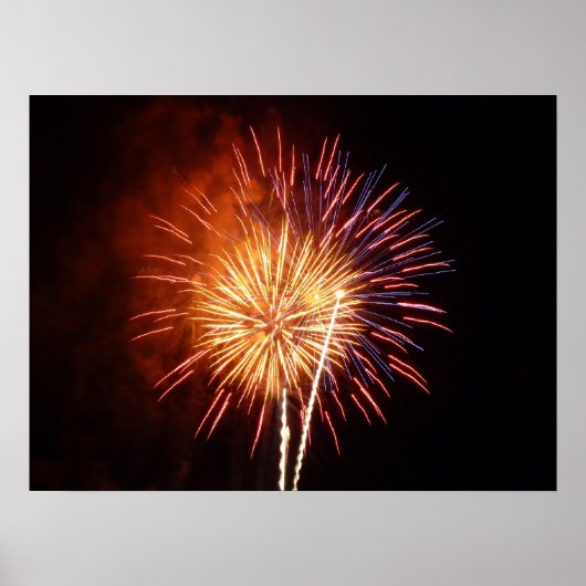 Rode, Witte en Blauwe Vuurwerk I Patriottisch Poster (Voorkant)
