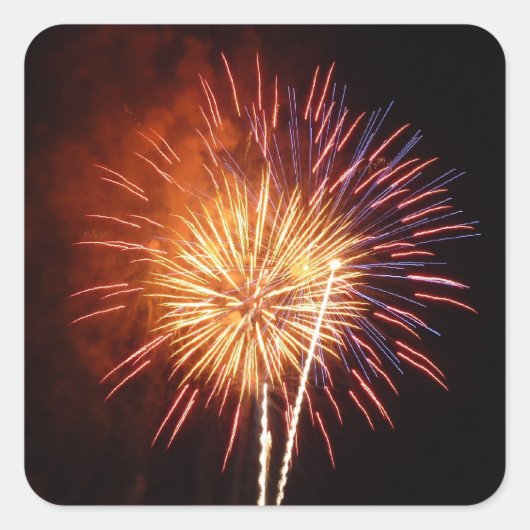 Rode, Witte en Blauwe Vuurwerk I Patriottisch Vierkante Sticker (Voorkant)