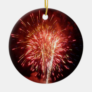 Rode, Witte en Blauwe Vuurwerk II Patriottisch Keramisch Ornament