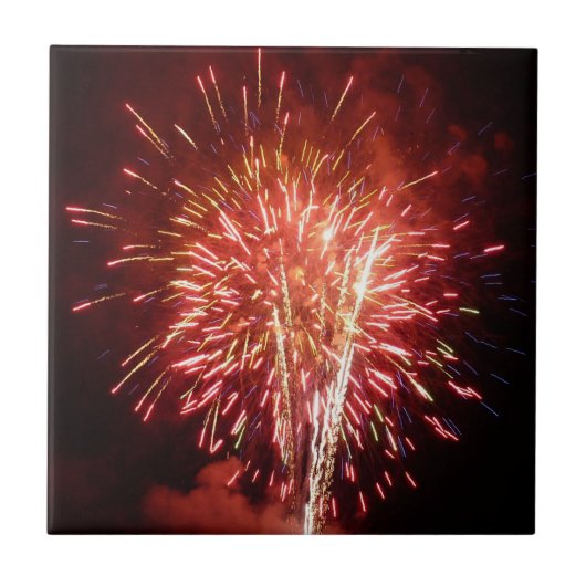 Rode, Witte en Blauwe Vuurwerk II Patriottisch Tegeltje (Voorkant)