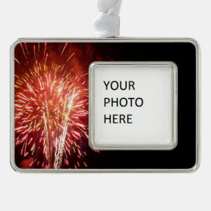 Rode, Witte en Blauwe Vuurwerk II Patriottisch Verzilverd Omlijst Ornament