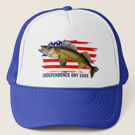 Rode, Witte en Blauwe Walleye Snoek Trucker Pet (Voorkant)