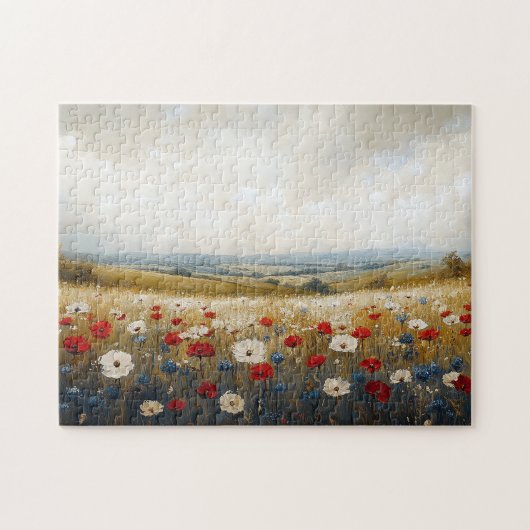 Rode witte en blauwe wilde bloemen legpuzzel (Horizontaal)