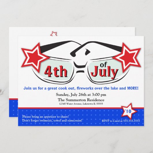 Rode witte en blauwe zonnebril Uitnodiging (Voorkant / Achterkant)