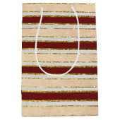 Rode, witte en gouden folie kerststrepen medium cadeauzakje (Voorkant)