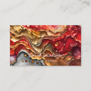 Rode Witte en Gouden Marmer Alcohol Ink Visitekaartje