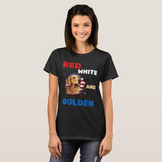 Rode Witte en Gouden Retriever Patriottische Ameri T-shirt (Voorkant volledig)