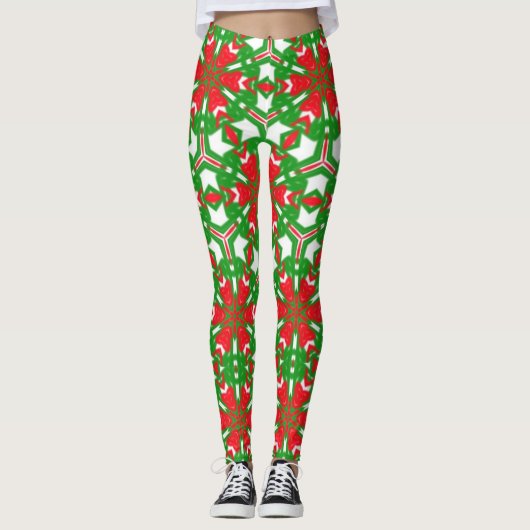 Rode, witte en groene Kaleidoscopen Leggings (Voorkant)