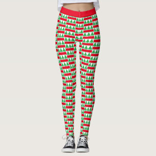 Rode, witte en groene legging met kerstbomen