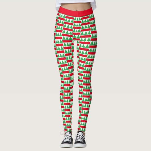 Rode, witte en groene legging met kerstbomen (Voorkant)
