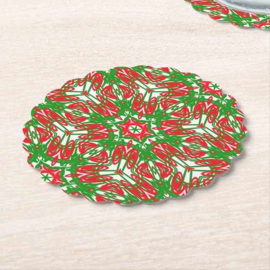 Rode, witte en groene sneeuwvlokken kartonnen onderzetters (Gekanteld)