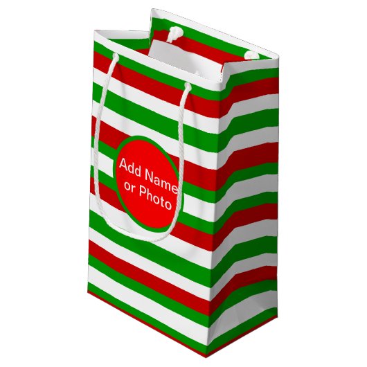 Rode, witte en groene strepen klein cadeauzakje (Achterkant Gekanteld)